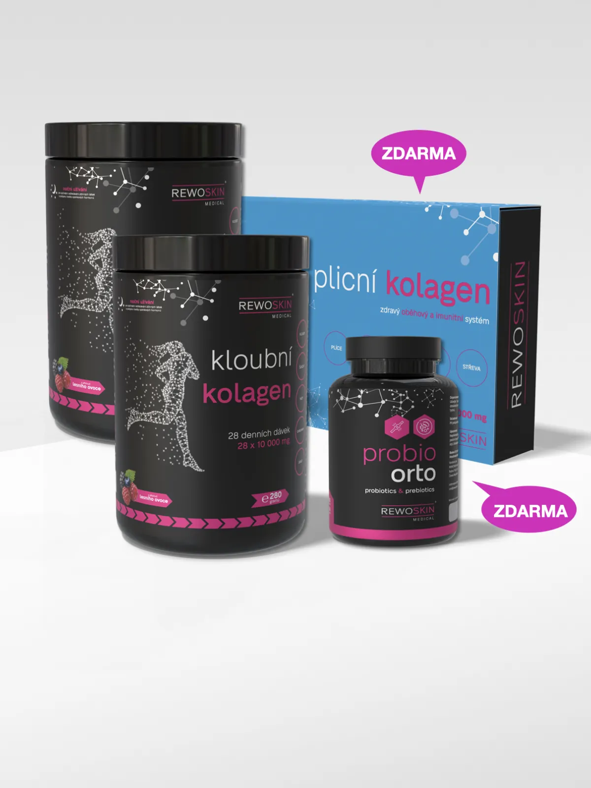 Výhodný balíček KLOUBNÍHO KOLAGENU - 2 dózy na 3 měsíce + DÁREK PROBIO ORTO a PLICNÍ KOLAGEN